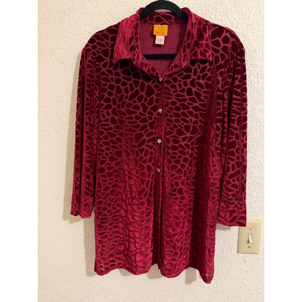 Ruby Rd Tunic Top Womens Whimsigoth Velvet Burnout Dark Romantic sz 12